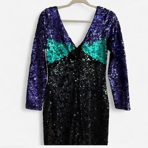 Vintage Collectors Oleg Cassini Black and Purple Sequin Dress
